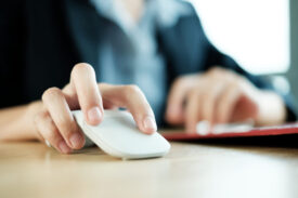 Business Woman With Short Natural Nails Using Computer Mouse Office