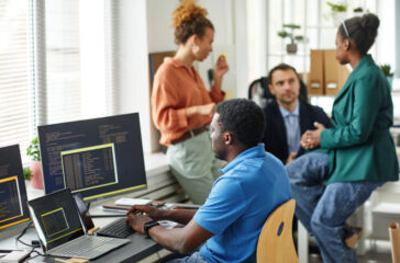 IT specialist developing software at office
